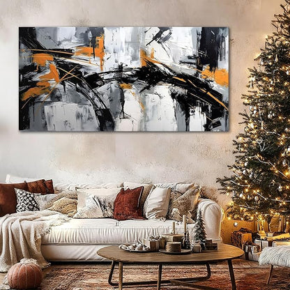 Large Abstract Canvas Wall Art Black and Orange Modern Wall Art for Living Room - Canvas Wall Decor for Office and Home - Framed Artwork for Walls Pictures for Bedroom Wall Decor 29×58IN