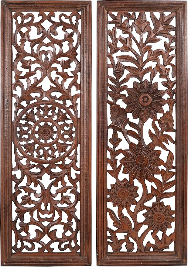 Wooden Designer Wall Hanging Plaques, Wall Plaque Wall Décor Plaques - 36x12 Inch Set of 2 - Burnt, Elegant Sculpture Wall Décor Panel to Enhance the Décor of Your Room or Office