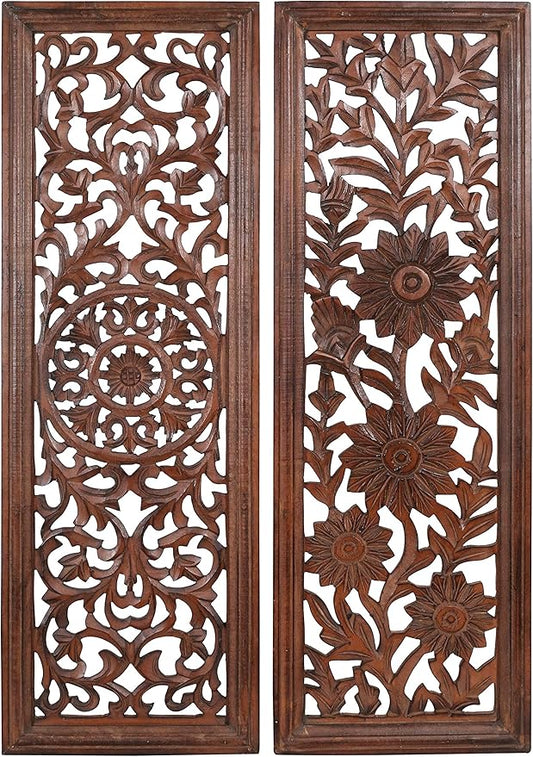 Wooden Designer Wall Hanging Plaques, Wall Plaque Wall Décor Plaques - 36x12 Inch Set of 2 - Burnt, Elegant Sculpture Wall Décor Panel to Enhance the Décor of Your Room or Office