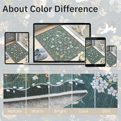 Soalmost Cat 8x10 Area Rugs for Living Room, Machine Washable Animal Floral Vintage Rug Non-Slip Low Pile Soft Throw Large Rugs for Classroom Bedroom Dining Room Nursery Playroom (8 x 10,Navy Blue)
