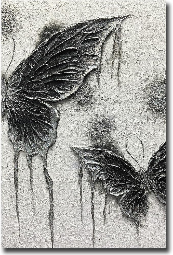 Boiee Art,24x36Inch Textured Hand Painted Vintage Butterfly Art Gothic Style Moth Artwork Elegant Abstract Wall Art Oil Painting Wood Inside Framed Ready to Hang