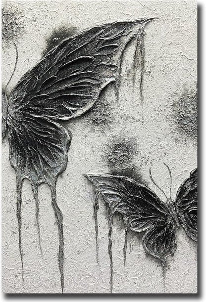 Boiee Art,24x36Inch Textured Hand Painted Vintage Butterfly Art Gothic Style Moth Artwork Elegant Abstract Wall Art Oil Painting Wood Inside Framed Ready to Hang