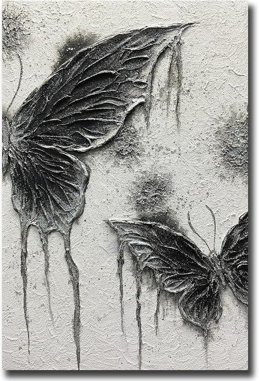 Boiee Art,24x36Inch Textured Hand Painted Vintage Butterfly Art Gothic Style Moth Artwork Elegant Abstract Wall Art Oil Painting Wood Inside Framed Ready to Hang