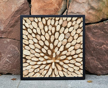 Greenage Reclaimed Teak Wood Wall Decor 17"x17" Farmhouse Branch Pattern Square Wall Art Rustic Wooden Wall Hanging Decoration Frame Wall Panel Shape for Home Living Room Bedroom
