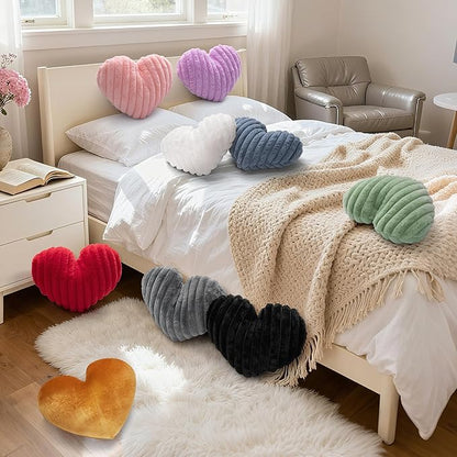 16 Inch Red Heart Pillow Cute Decorative Throw Pillows, Heart Shaped Soft Fluffy Faux Fur Pillows Cushions for Couch Chair Bed Bedroom Room Home Decor Aesthetic (1, Red, Medium-16 x13)
