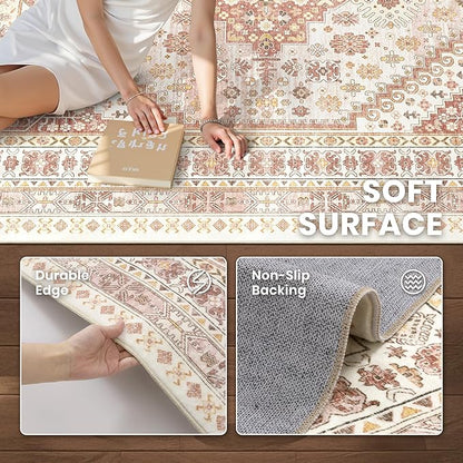 zesthome 6x9 Area Rug, Super Soft Washable Rugs for Living Room, Non-Slip Stain Resistant Vintage Rugs, Ultra-Thin Large Area Rugs