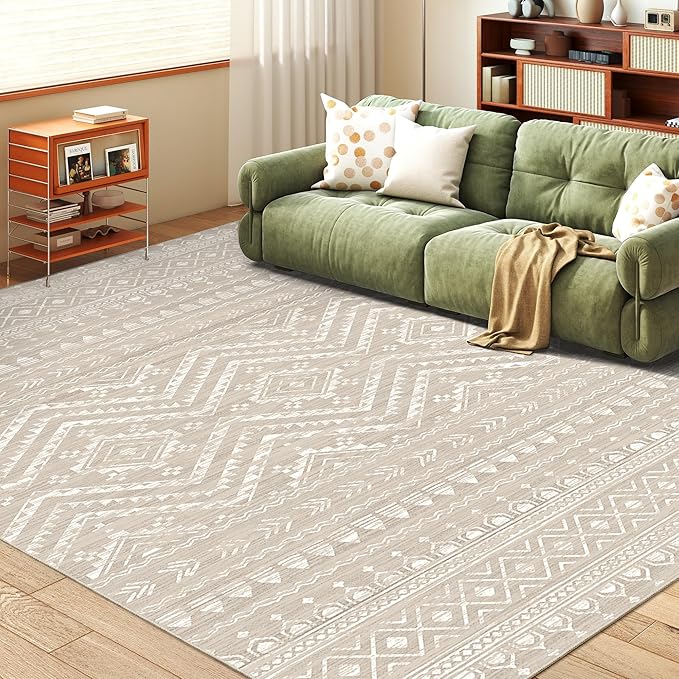 Miukiki 6x9 Area Rug for Living Room Moroccan Washable Rugs Non Slip Indoor Floor Carpet Foldable Large Soft Area Rug for Dining Room Bedroom with Low Pile(Brown,6'x9')