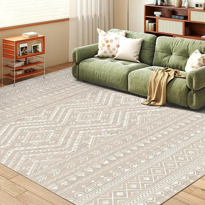 Miukiki 6x9 Area Rug for Living Room Moroccan Washable Rugs Non Slip Indoor Floor Carpet Foldable Large Soft Area Rug for Dining Room Bedroom with Low Pile(Brown,6'x9')