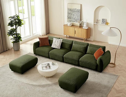 U Shaped Cloud Sectional, Convertible L Shaped Couch with Removable Ottomans,Modular Cloud Couch Sectional for Living Room(4 Set + 2 Ottomans - Green)