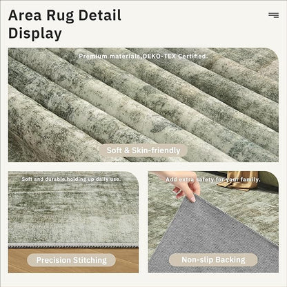 Soalmost Area Rug 6x9 Abstract Living Room Washable Rugs Green Black Non Slip Low Pile Carpet for Bedroom Dining Room Foldable Thin