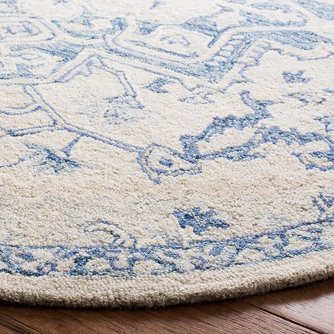 SAFAVIEH Micro-Loop Collection 3' Round IvoryBlue MLP503G Handmade Shabby Chic Medallion Premium Wool Entryway Foyer Living Room Bedroom Kitchen Area Rug