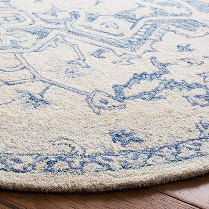 SAFAVIEH Micro-Loop Collection 3' Round IvoryBlue MLP503G Handmade Shabby Chic Medallion Premium Wool Entryway Foyer Living Room Bedroom Kitchen Area Rug