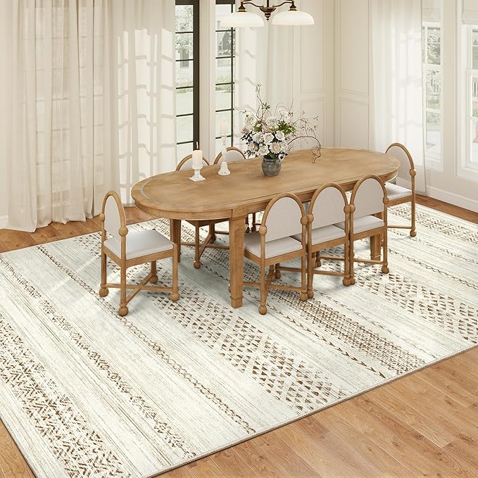 Miukiki 9x12 Area Rug for Living Room Moroccan Washable Rugs Non Slip Indoor Floor Carpet Foldable Large Soft Area Rug for Dining Room Bedroom with Low Pile(Brown,9'x12')