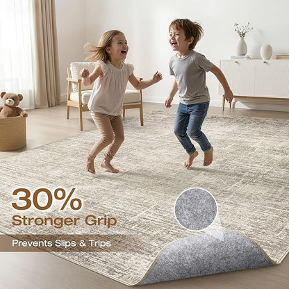 6x8 Area Rug Living Room: Washable Large Neutral Brown Rugs Abstract Soft Modern Stain Resistant Indoor Floor Non-Slip Carpet for Bedroom Nursery Kids Office Playroom Dining Room Under Table Home
