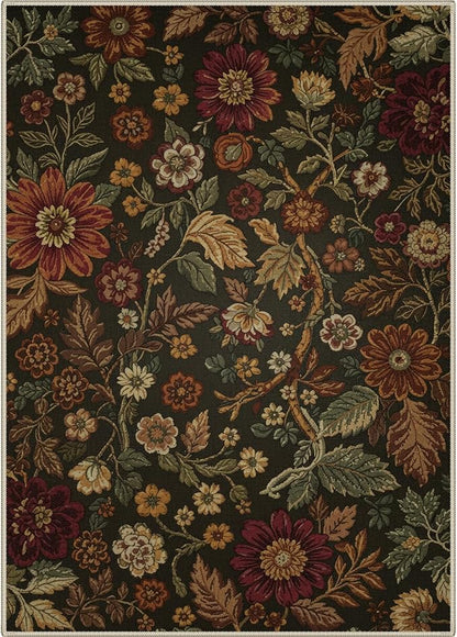 GENIMO 3X5 Washable Area Rugs for Living Room, Vintage Floral Print Non-Slip Low Pile Carpet, Stain Resistant Soft Chenille Rugs for Bedroom Dining Room Home Office, Floral Brown