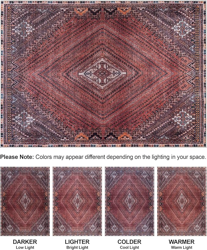 Bloom Rugs Washable Non-Slip 2' x 3' Rug - Red/Multicolor Traditional Bordered Area Rug for Living Room, Bedroom, Dining Room, and Kitchen - Exact Size: 2' x 3'