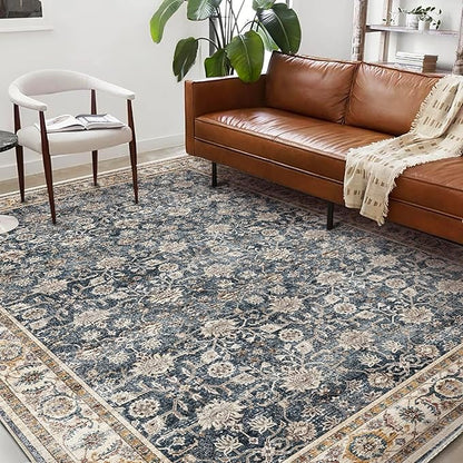 CHAMPLANT Area Rug 6'x9' Washable Vintage Traditional Floor Cover Thin Retro Kitchen Indoor Distressed Non Slip Carpet for Living Room Bedroom Dining Room