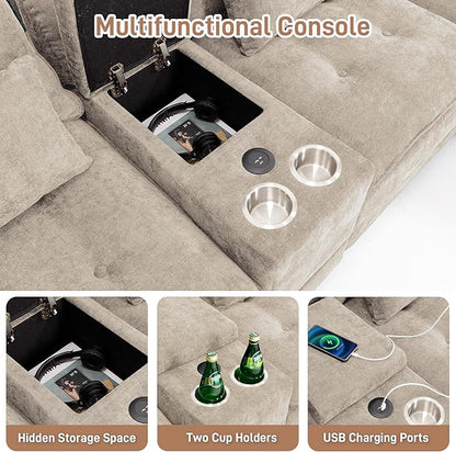 134"U Shaped Sectional Couches for Living Room, Oversized Modular Sectional Fluffy Couch with 2 Ottoman & Storage Console,Modern 6 Seat Living Room Sofa with Glitter Fabric,Tufted Buttons, Camel
