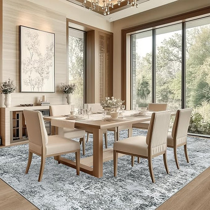 8x10 Area Rug Living Room Rugs - Washable Rug Large Modern Abstract Soft Thin Carpets Indoor Floor No Slip Vintage Carpet for Bedroom Under Dining Table Nursery Home Office Decor Gray White