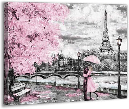 Paris Decor for Bedroom Canvas Wall Art Pink Theme Girls Room Wall Decor Black and White Eiffel Tower Pictures for Bathroom Wall Decor Modern Artwork for Wall Art Framed Wall Decoration Size 12x16
