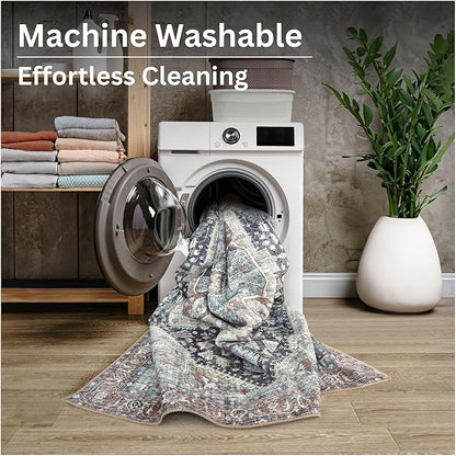 Bloom Rugs Washable Non-Slip 12 ft Runner - Charcoal/Brown Traditional Medallion Runner for Entryway, Hallway, Bathroom, and Kitchen - Exact Size: 2.5' x 12'