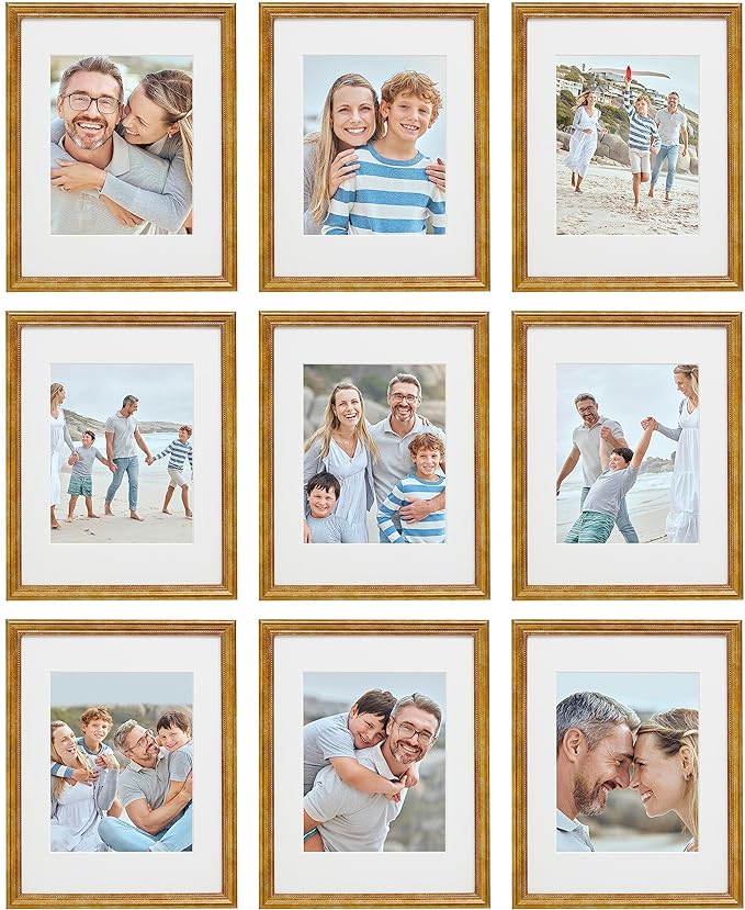 Sheffield Home 9 Piece Gallery Wall Frame Set, 11x14 Inch, Beaded Antique Bronze