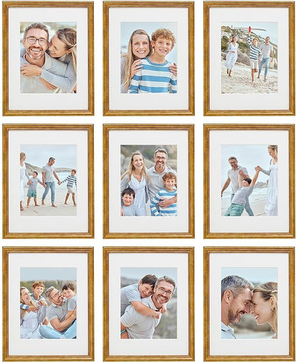 Sheffield Home 9 Piece Gallery Wall Frame Set, 11x14 Inch, Beaded Antique Bronze