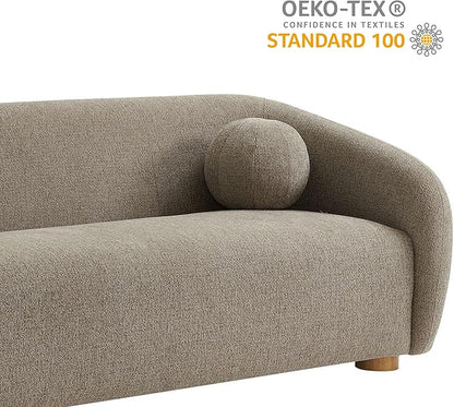 Modway Holland 85 Inch Minimalist Curved Back Sofa in Taupe – Chenille Fabric Sofa with Ball Throw Pillows and Wood Feet – Modern 3-Seater Couch for Living Room