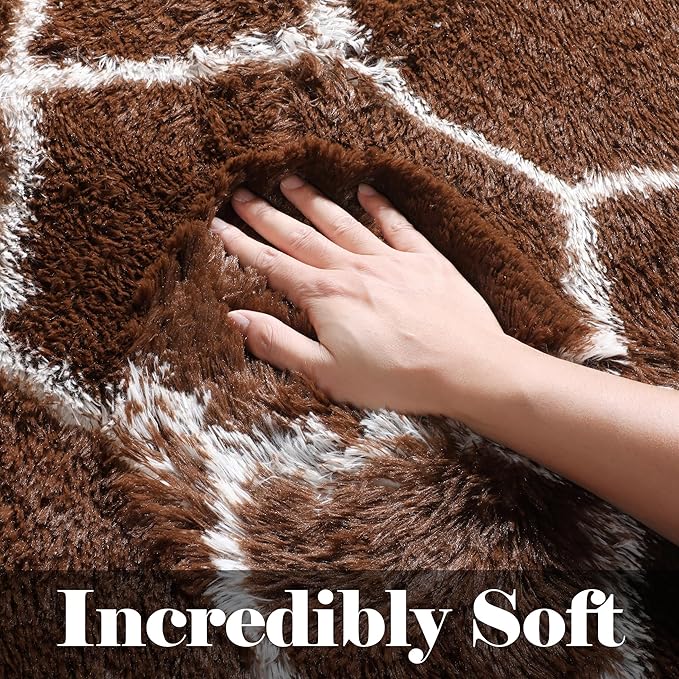ONASAR 6x9 Area Rugs for Living Room Bedroom, Large Fluffy Brown and White Throw Rug, Geometric Soft Plush Shaggy Fuzzy Floor Carpet for Nursery Kids Girls Boys Teen Dorm Home Office Decor