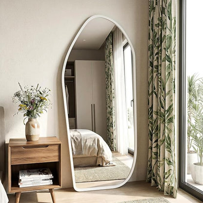 Suidia Full Length Mirror, Oversized Floor Mirror with Solid Wood Frame, Large Standing Mirror for Bedroom Living Room, Wood Art Style, White, 74" L x 32" W