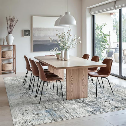 Soalmost Abstract Rug 8x10 Large Living Room Rugs Neutral Modern Washable Area Rugs for Bedroom Dining Room Non-Slip Stain Resistant Foldable Thin Rug Gray Blue
