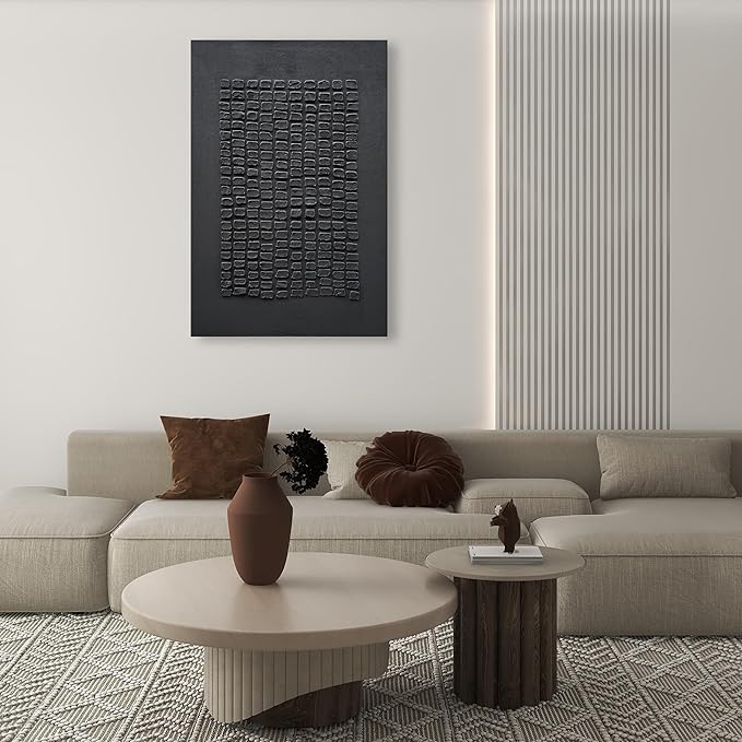 NANKAI Art Hand-painted 45x30 inches Black thick Texture Abstract art Oil painting Contemporary Minimalist style art living room office corridor wall decoration painting