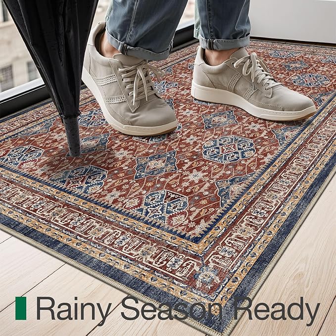 LUMI 1'5" x 2'6" Indoor Door Mat, Washable Low Pile Entry Rug with Non-Slip Rubber Backing, Durable Welcome Mat for Entryway, Hallway, Patio, or Porch