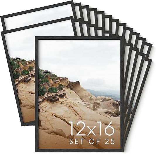 Haus and Hues 12x16 Black Oak Wood Picture Frames Set of 25 - Premium Bulk Picture Frames 12x16 Bundle - Elegant Gallery Wall Frame Set for Posters, Art Display - Ideal for Wall Decor in Home & Office