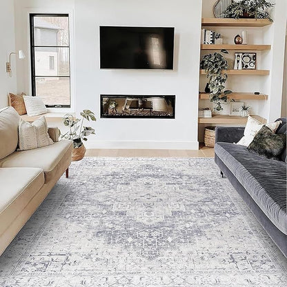 BILEEHOME Cream and Slate Grey Area Rug 6x9 for Bedroom Living Room Floor Washable Boho Pattern Geometric Rug to Match Gray Couch for Dining Room, 6 x 9