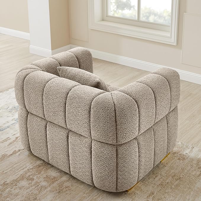 VANOMi 44.09”Oversized Accent Chair, Boucle Armchair with Deep Seat, Comfy Reading Chair for Living Room, Bedroom, Office, Apartment, Camel (1 Piece)