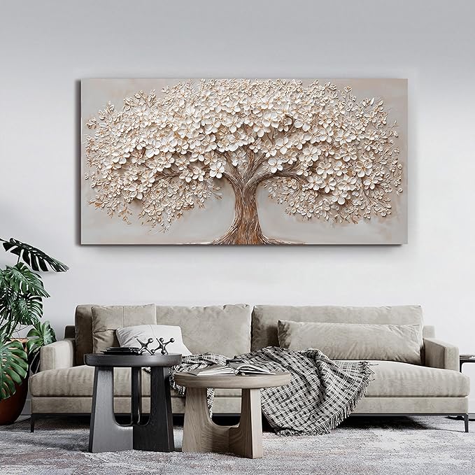 Canvas Wall Art Decor Prints Oversized Wall Art Pictures for Living Room Tree of Life Wall Art Decor Canvas Art Wall Decor Modern Large White Wall Art Prints Artwork for Walls Bedroom Office Decor 29" X 58"