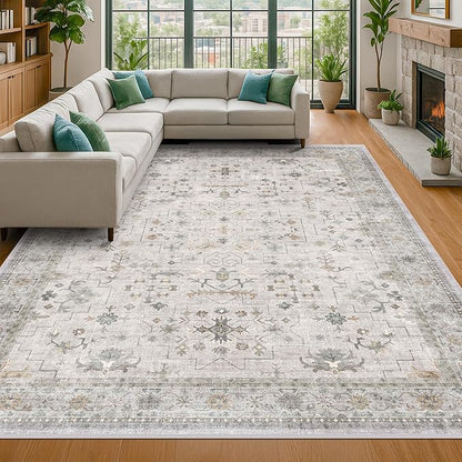 Hazo Haus Light Gray 8x12 Large Area Rugs for Living Room - Oriental Rug for Bedroom Under Bed, Dining Room Under Kitchen Table, Washable Soft Non Slip Unique Indoor Décor