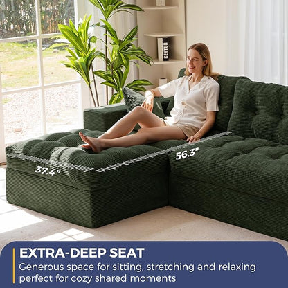 MAXYOYO Modular Sectional Sofa with Ottoman and Loveseat, Cloud Boneless Couch with Layered Cushion, Flexible Module Combination Sofa for Living Room, No Assembly Required,Dark Green