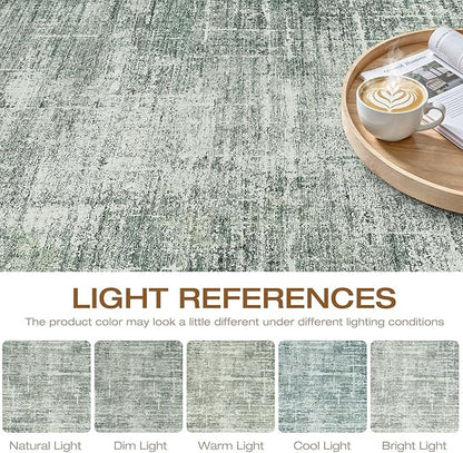 10x14 Area Rugs Living Room: Washable Large Neutral Rug Abstract Soft Modern Stain Resistant Indoor Floor Non-Slip Carpet for Bedroom Nursery Kids Office Playroom Dining Room Under Table- Dark Green