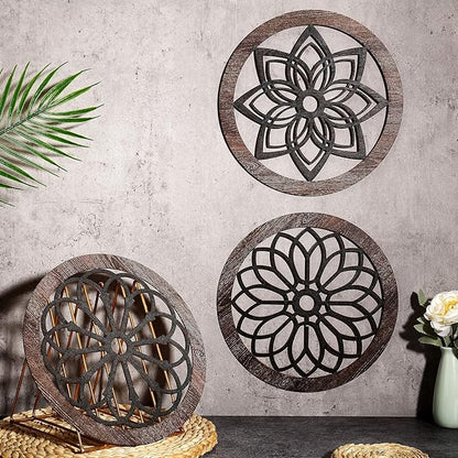 Blulu 3 Pcs Thickened Rustic Wood Wall Decor Rustic Wood Round Wall Art Farmhouse Hanging Decoration for Indoor Outdoor Living Room Bedroom Home Office Kitchen Decoration, 10 Inch(Round,Brown)