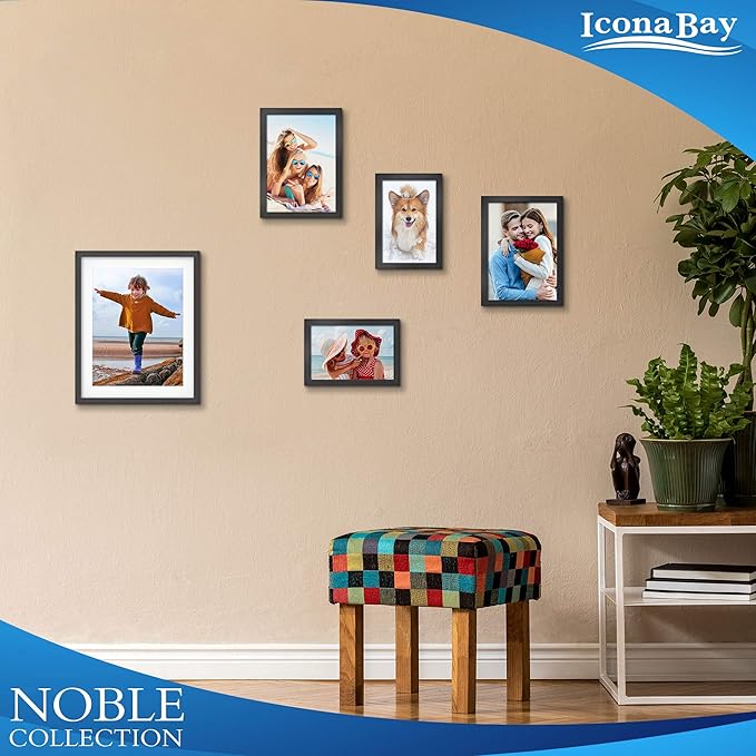 Icona Bay Combo-Sizes Black Picture Frames Set - 10 PC (Four 4x6, Four 5x7, Two 8x10), Noble Collection Multi-Pack, Modern Professional Design for Wall Gallery