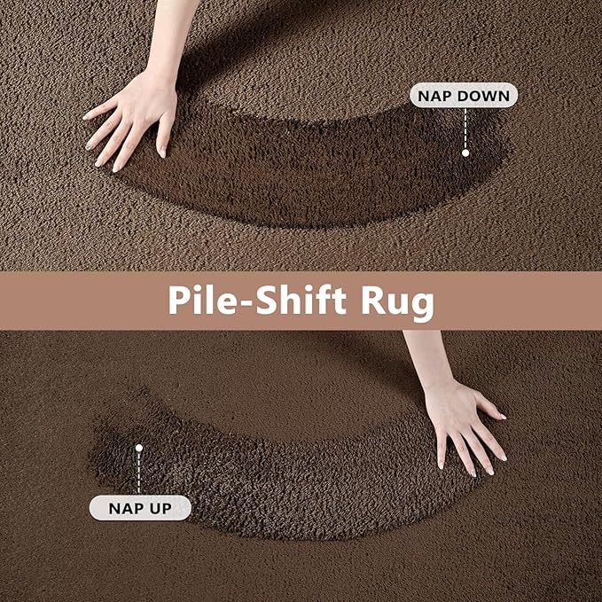 FinRèc 7x10 Washable Area Rugs for Bedroom Living Room, Low Pile Thin Rug Solid Color, Non-Slip Carpet Indoor for Home Decor (Pure Brown)