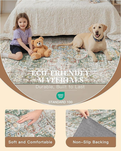 Madane Washable Runner Rug - 2x6 Rug Runners for Hallways 6 Feet Non Slip Vintage Kitchen Runner Rug Ultra-Thin Bathroom Runner Rugs Carpet Laundry Room Bedroom (2x6ft, Green)