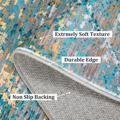 ROYHOME 9x12 Modern Abstract Accent Rug Non Slip Stain Resistant Washable Throw Rug Low Pile Indoor Floor Cover for Living Room Bedroom Office Home Decor, Multi Color