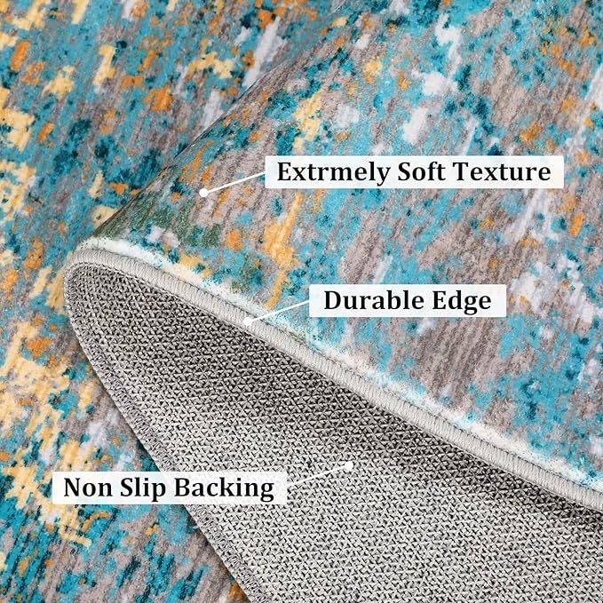 ROYHOME 8x10 Modern Abstract Rug Faux Wool Accent Ultra Soft Non Slip Non Shedding Washable Large Rug for Living Room Bedroom Dining Room Office Home, Multi Color