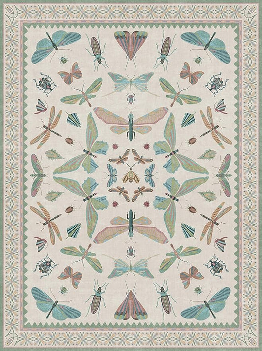 Green Butterfly Area Rug 9x12 for Girls Bedroom, Washable Floral Rug for Living Room & Dining Room Under Kitchen Table, Lightweight Large Insect Print Indoor Carpet