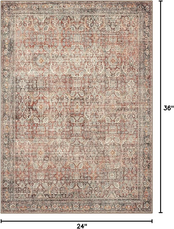 2x3 Entrance Rug Machine Washable Rug Small Door Mat,Ultra-Thin Low Pile Pad,Lightweight Indoor Carpet,Non Slip Floral Area Rug for Entryway,Bedside,Laundry,Bathroom,Terracotta/Indigo