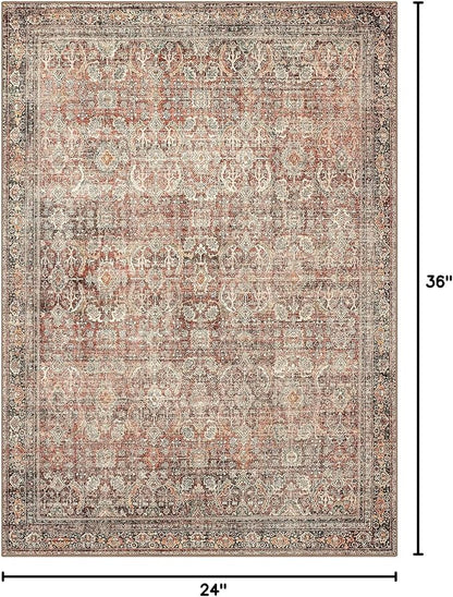 2x3 Entrance Rug Machine Washable Rug Small Door Mat,Ultra-Thin Low Pile Pad,Lightweight Indoor Carpet,Non Slip Floral Area Rug for Entryway,Bedside,Laundry,Bathroom,Terracotta/Indigo
