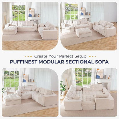 MAXYOYO Modular Sectional Sofa with Ottoman and Loveseat, Cloud Boneless Couch with Layered Cushion, Flexible Module Combination Sofa for Living Room, No Assembly Required,Beige